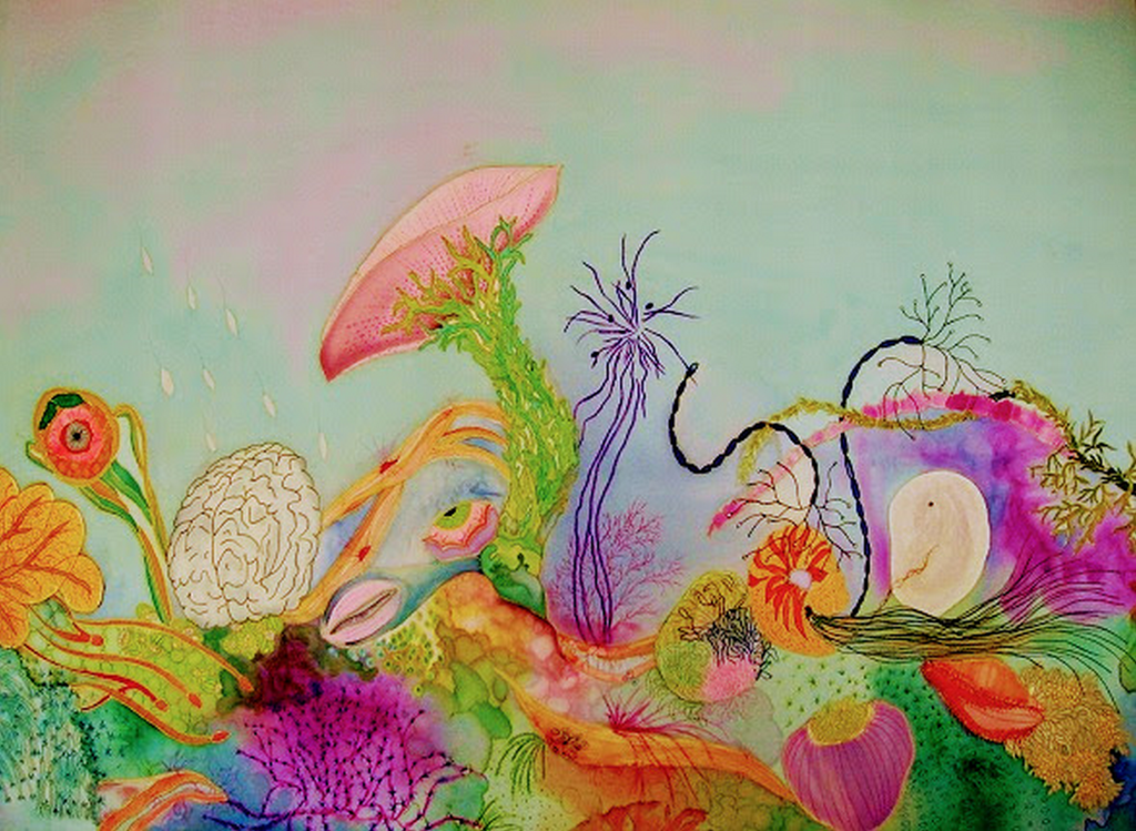 fond de mer qui représente des neurones, cerveaux, globules, yeux