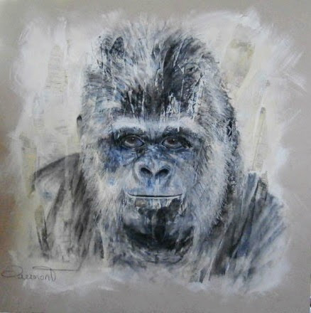 Portait d'un gorille qui regarde fixement doit devant. Art animalier