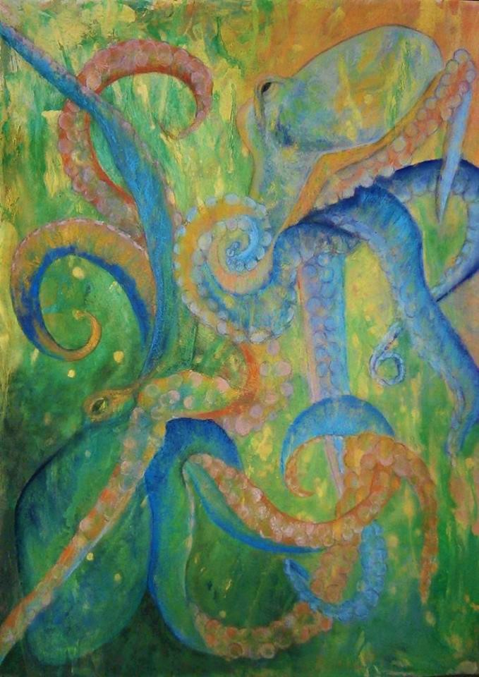 Deux poulpes qui entremêlent leurs tentacules