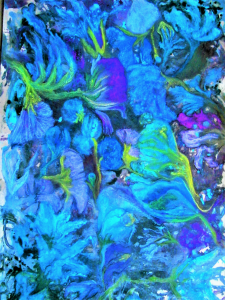 fleurs turquoises qui s'agglutinent les unes aux autres . Art contemporain abstrait